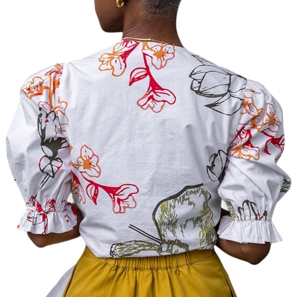 The Drop White Floral Print Knot-Front Cropped Top by @signedblake | L - Picture 7 of 7